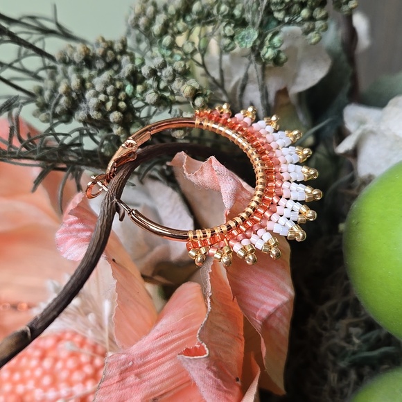 Beautifully handcrafted Myuki beaded hoop earrings hypoallergenic SS Rose Gold - Picture 1 of 5